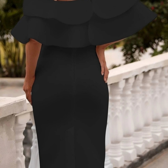 Fashion Sexy Black midi Dress size L S strech,. Thick material neoprene fabric. - Picture 7 of 11